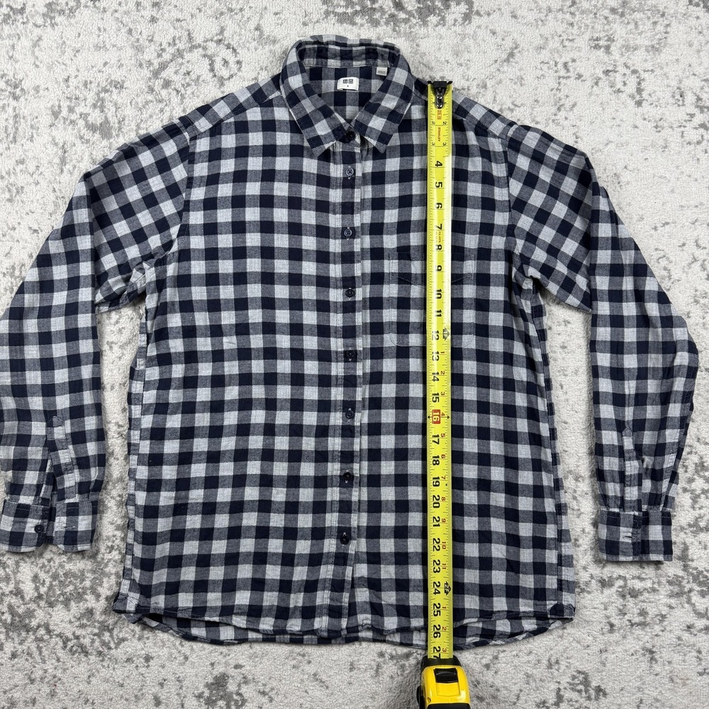 Uniqlo Flannel Shirt Women's Medium Blue Check Button Up Long Sleeve Cotton - Picture 4 of 8